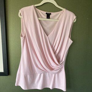 Ann Taylor Sleeveless Wrap V-neck Blouse, Soft Pink, Size L